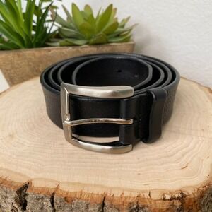 John W Nordstrom Men's Classic Black Pebbled Leather Belt Silver Buckle Size 40